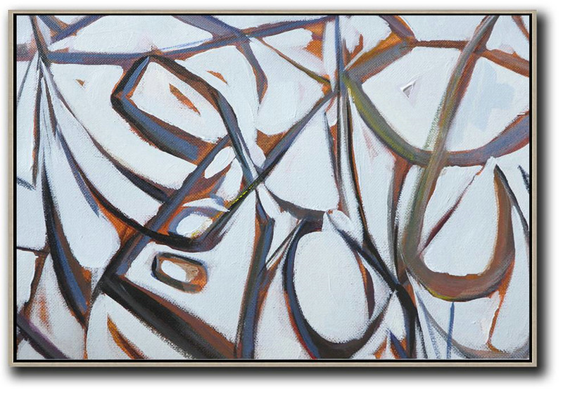 Large Abstract Art Handmade Painting,Horizontal Palette Knife Contemporary Art,Acrylic Painting Large Wall Art,White,Grey,Brown.etc